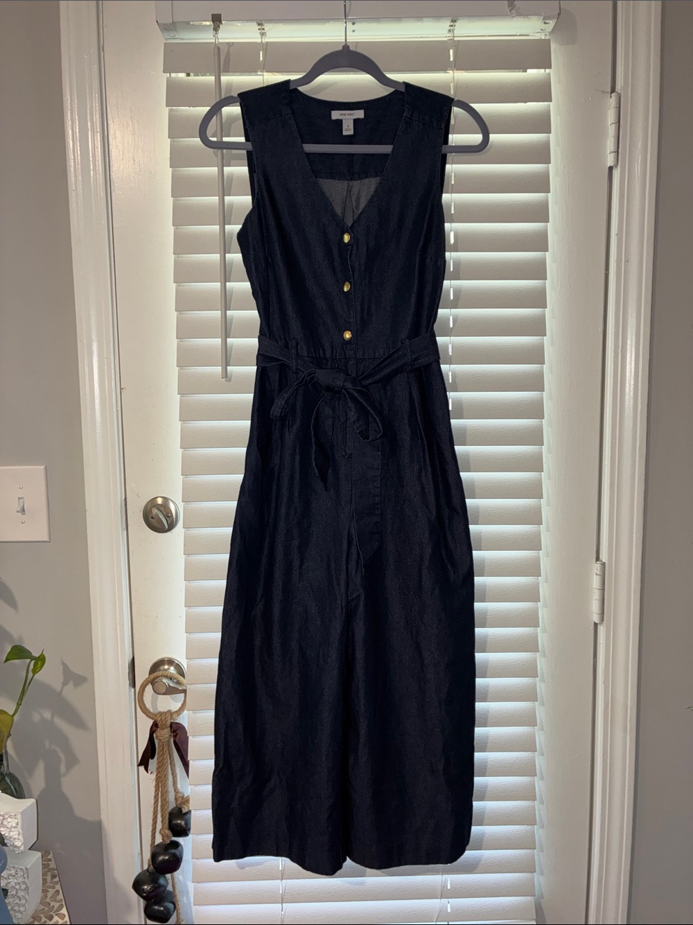 Nine West Black Sleeveless V-Neck Jumpsuit with Tie Waist